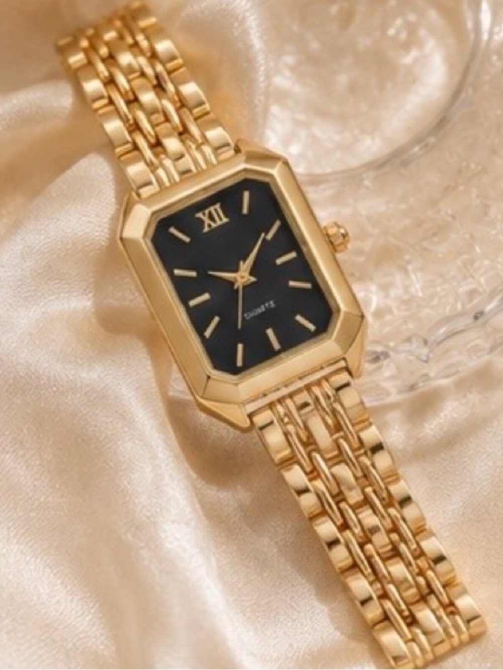 Maison Luxe Rectangle Watch with Black Dial